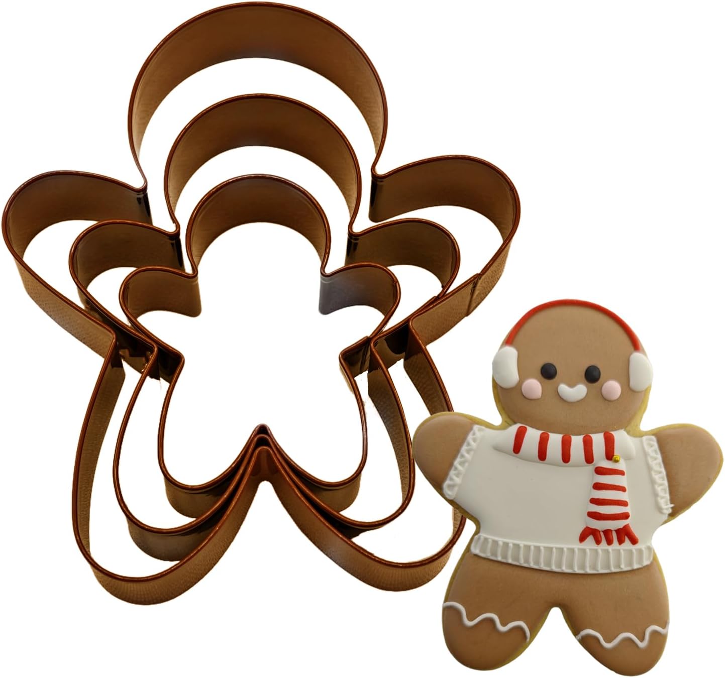 3PCs Gingerbread Man Cookie Cutters Assorted Size 5.12" 4.13" 3.11" Large Christmas Cookie Cutter Set