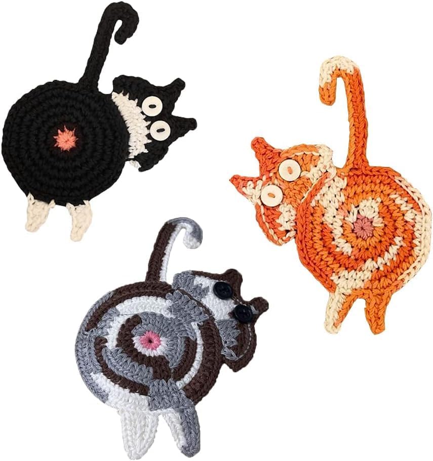 Cat Gifts for Cat Lovers Fun Woven Creative Coasters Cute Coffee Coaster for Home Decor