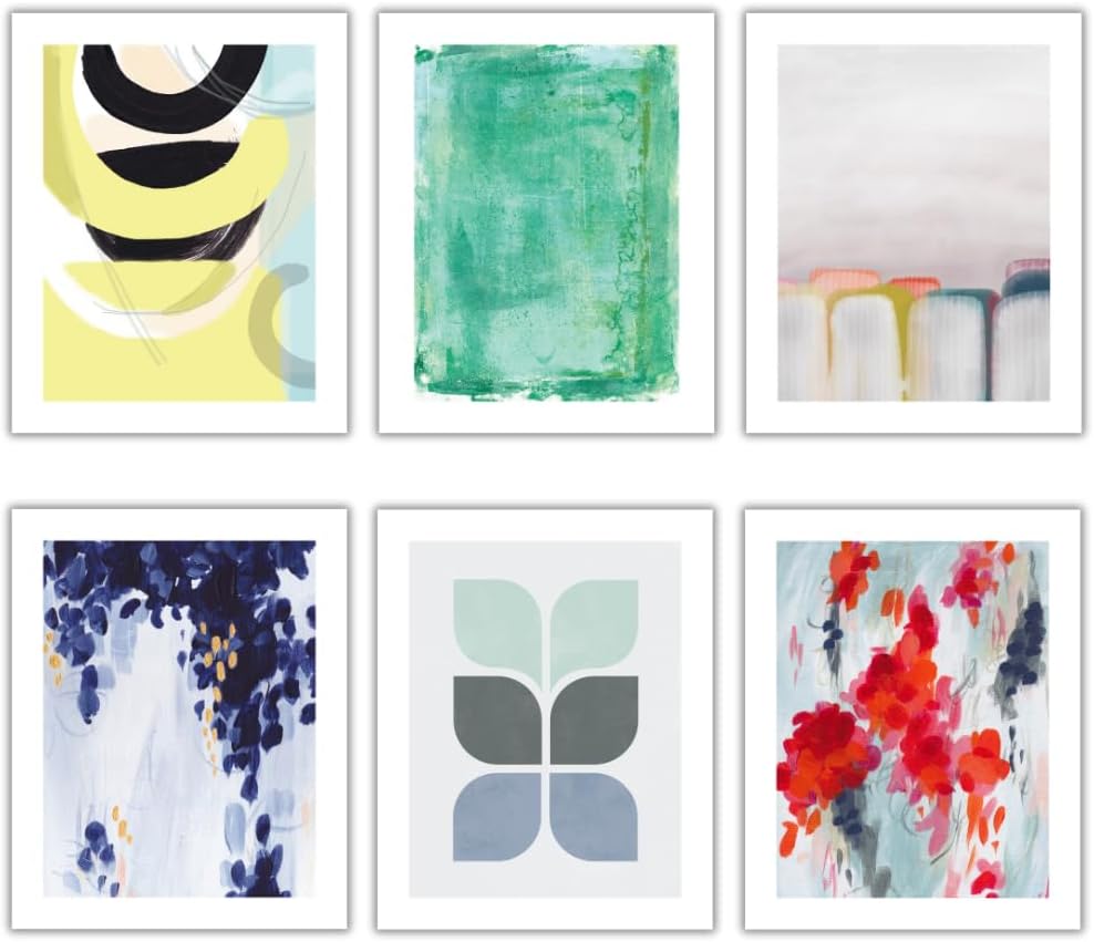 Wall Art Blue Green & Yellow Abstract Prints Set of 6 Unframed 8x10 Inches Prints for Wall Decor