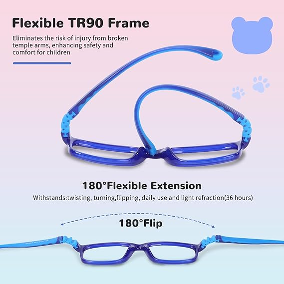Teens Glasses Unbreakable TR90 Frame 180° Flexible Lightweight & Safe Glasses for Kids