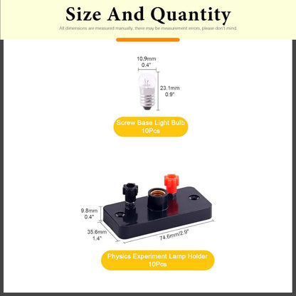 20 Pcs Physics Experiment Lamp Holder Electrical Laboratory Supplies Kit Includes E10 1.5V 0.3A Miniature Light Bulbs