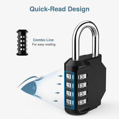 2 Pack Combination Lock for Locker 4 Digit Outdoor Waterproof Padlock for School Gym Sports Fence, Toolbox
