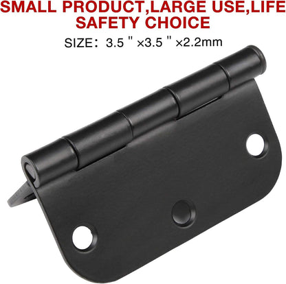 30 Pack Rounded Matte Black Door Hinges 3.5 Inch 5/8" Radius Interior 3 1/2" Flat Iron Bifold Residential