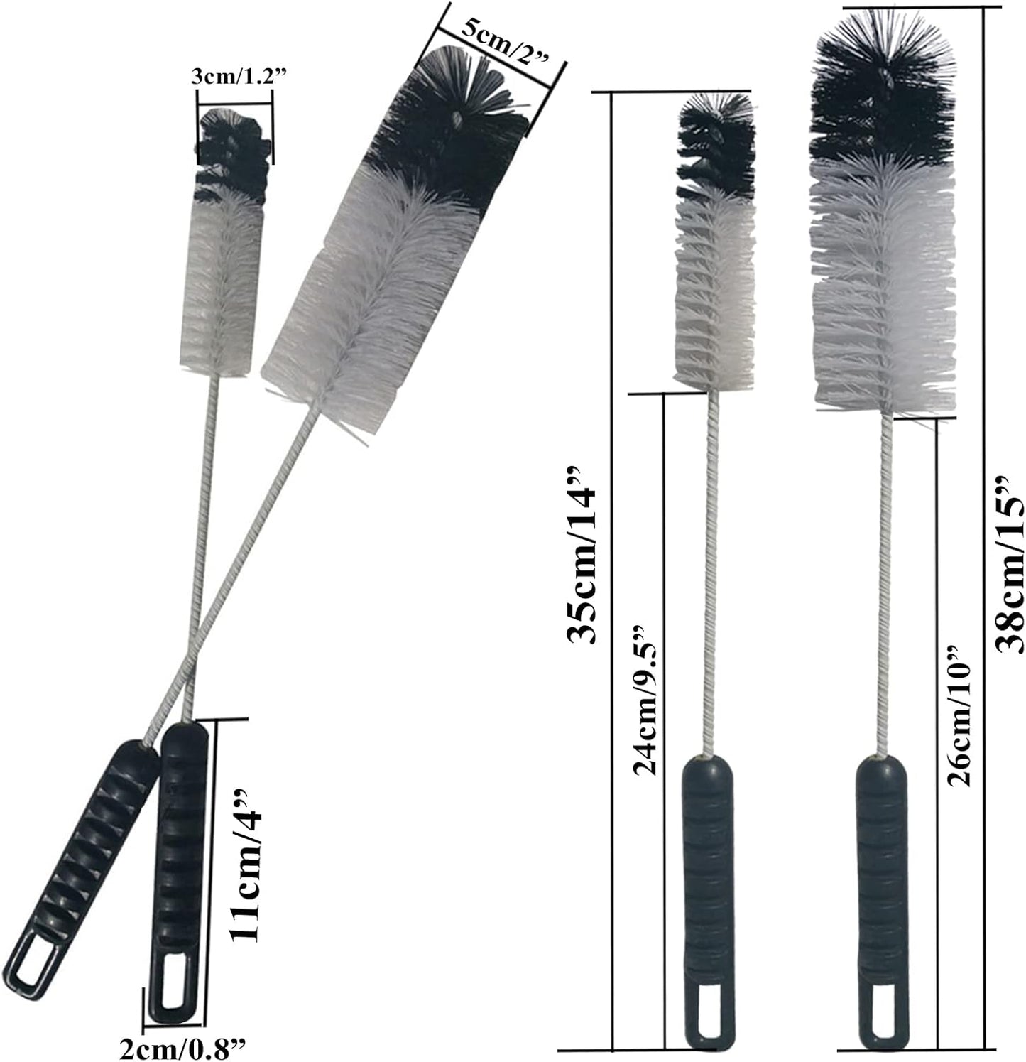 Bottle Brushes Thin Long Handle X 4 Utility Skinny Wire Cleaner Set Big Small Bendable Flexible for Cleaning Narrow Neck Water