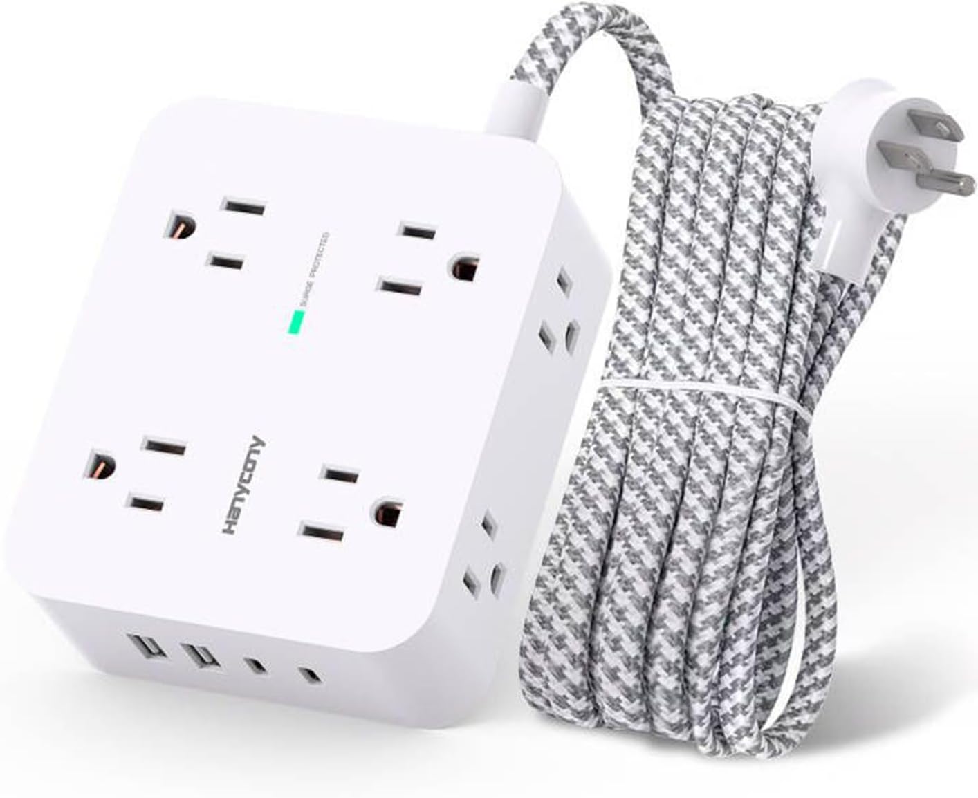 Protector Power Strip Charging Ports Multi Plug Outlet Extender 5Ft Braided Extension Cord, Flat Plug Wall Mount