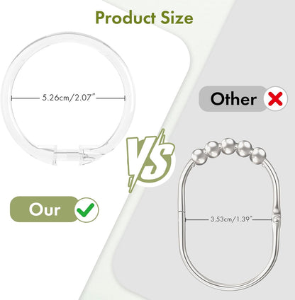 24 Pcs Shower Curtain Hooks O Shape Clear Shower Curtain Hooks Rings, Easy to Snap Closure