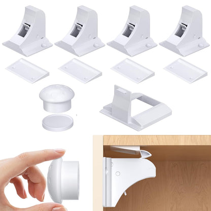 Magnetic Cabinet Locks 4 Pack-AOSITE Baby Proofing Magnetic Drawer Locks for Kitchen with Adhesive No Drilling or Screws Fixed