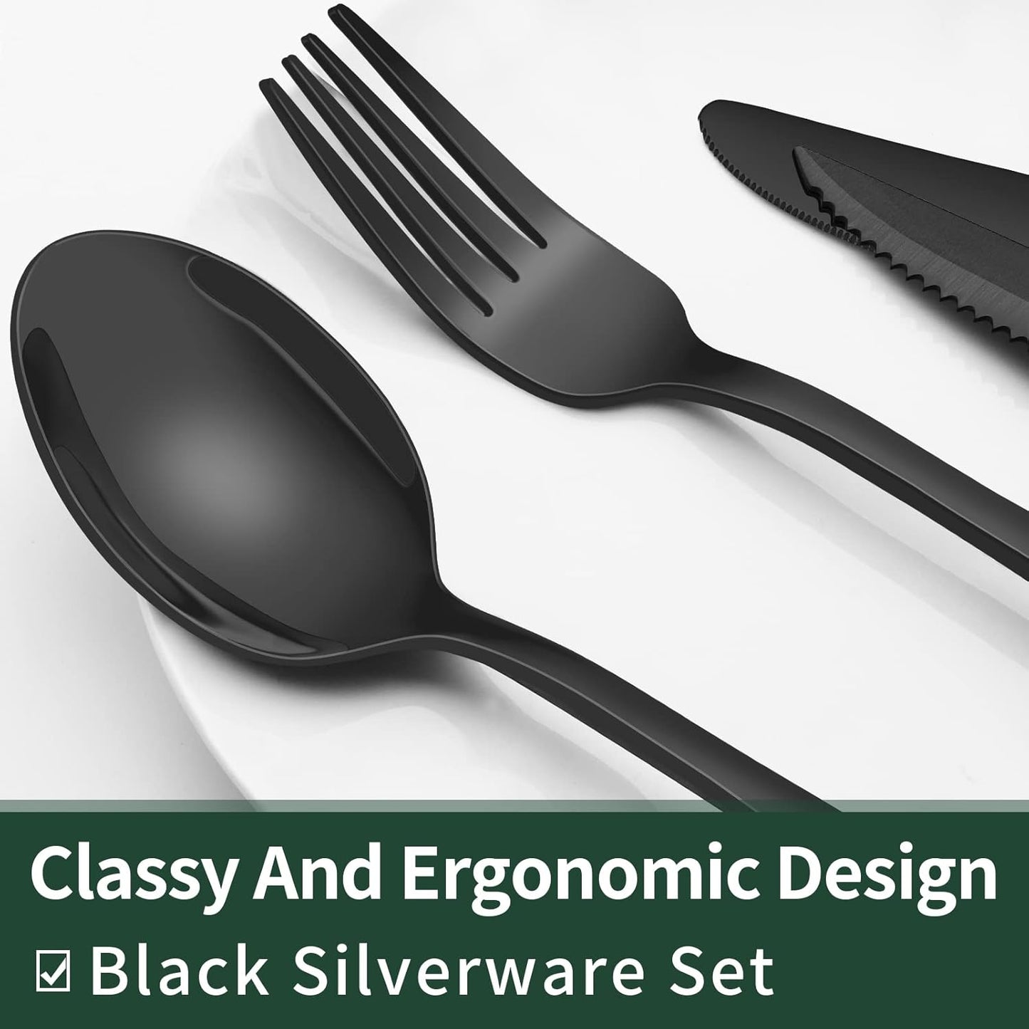 Black Silverware Set with Steak Knives Black Flatware Set for 4 Food-Grade Stainless Steel Tableware Cutlery Set