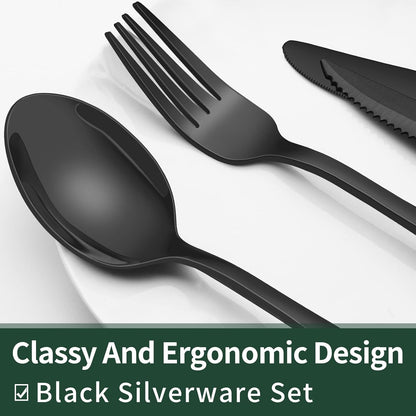 Black Silverware Set with Steak Knives Black Flatware Set for 4 Food-Grade Stainless Steel Tableware Cutlery Set