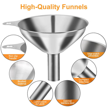 Metal Stainless Steel Funnel Large Medium Small Funnel Set of 3 Food Grade Mini Funnels for Kitchen