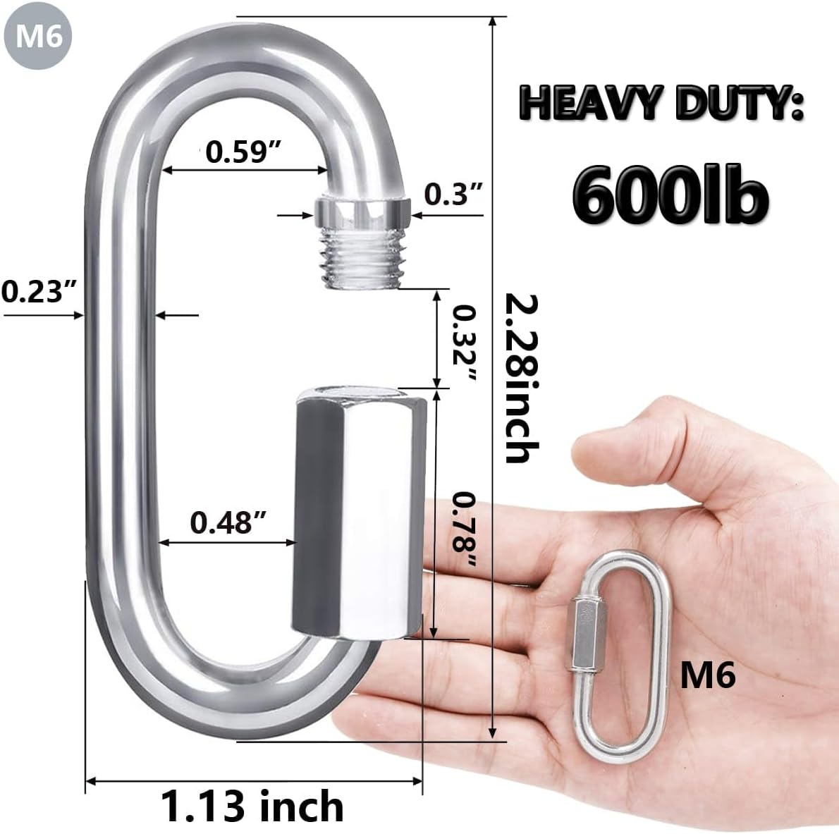 304 Stainless Steel D Shape Locking Carabiner Heavy Duty Chain Link Keychain for Outdoor