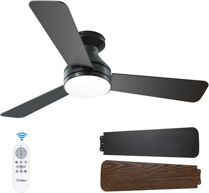 42 inch Low Profile Ceiling fan with Light and Remote Control Flush Mount Reversible 3CCT Dimmable Noiseless