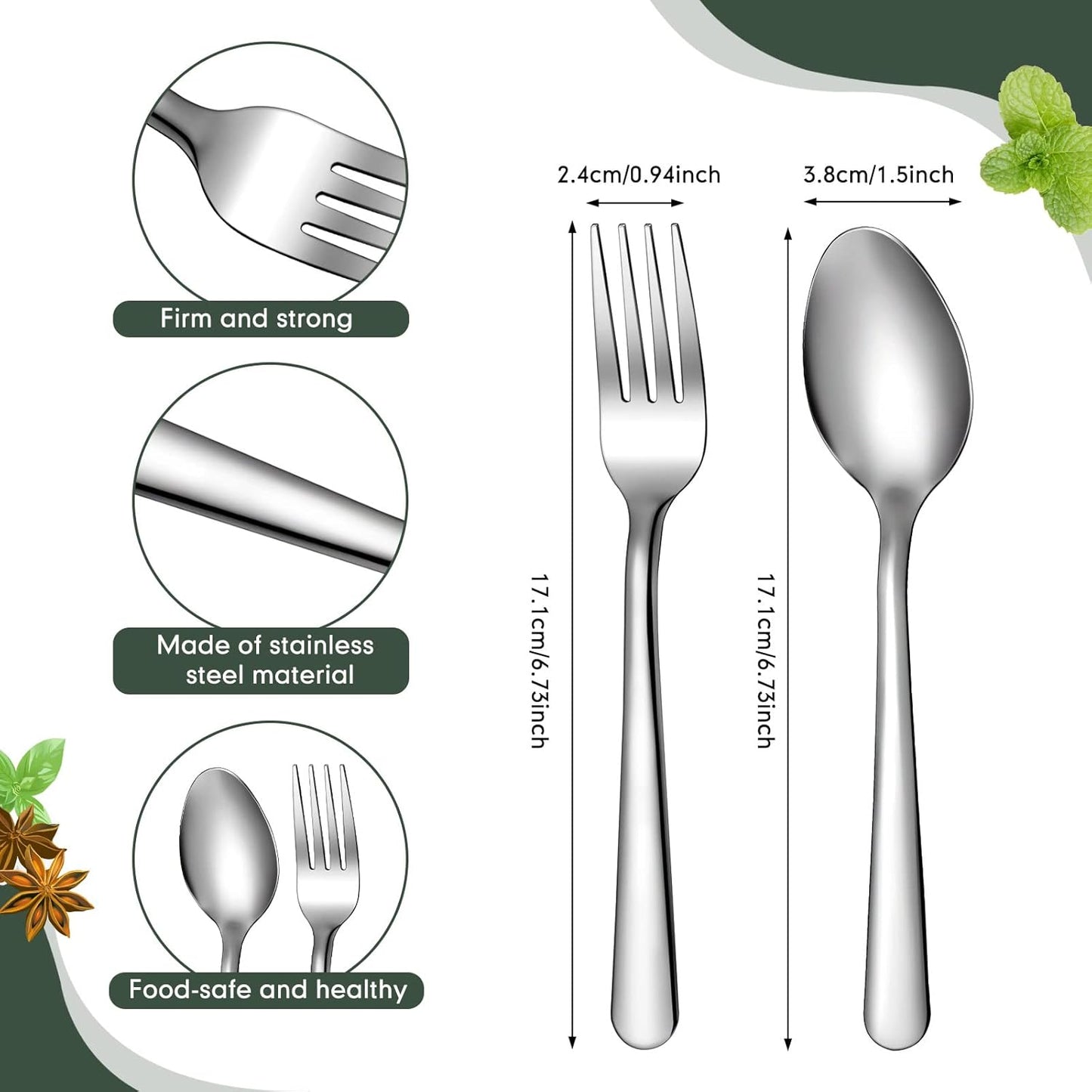 Spoons Silverware Set Bulk Stainless Steel Flatware Cutlery Set 6.7'' Kitchen Utensils for Home