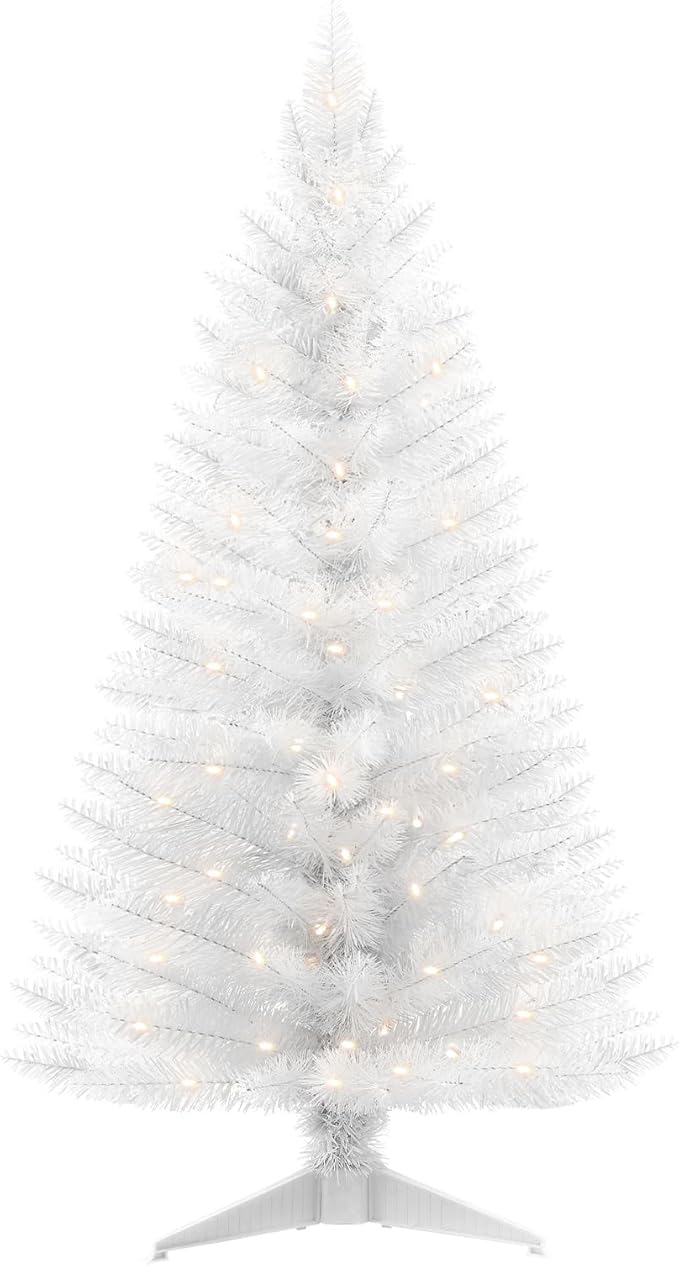 4ft Lighted Artificial White Christmas Tree with Light Small Artificial Xmas Tree Not Pre-lit White Pine mini Trees