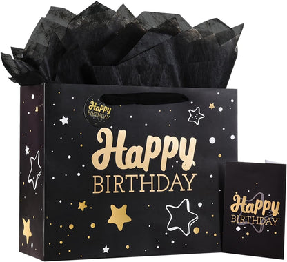 Birthday Gift Bag with Tissue Paper and Greeting Card, 13'x10.2'x4.9' Medium 1-Piece Set