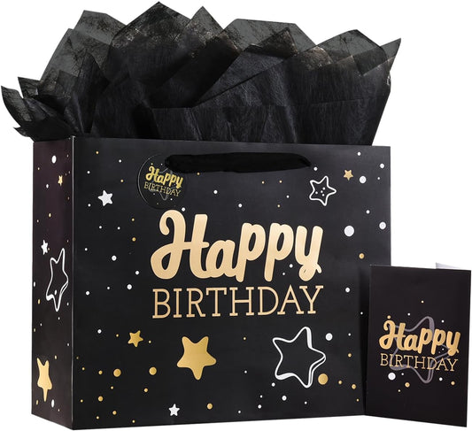 Birthday Gift Bag with Tissue Paper and Greeting Card, 13'x10.2'x4.9' Medium 1-Piece Set