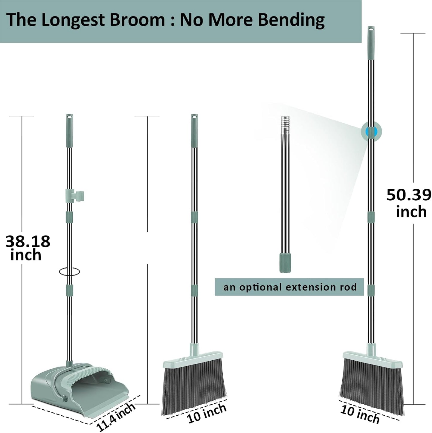 Broom and Dustpan Set Large Size and with Long Handle, Upright Ideal for Indoor Outdoor