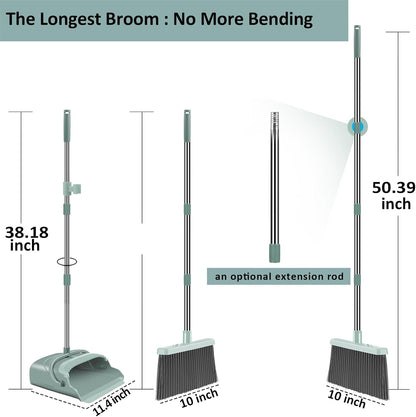 Broom and Dustpan Set Large Size and with Long Handle, Upright Ideal for Indoor Outdoor
