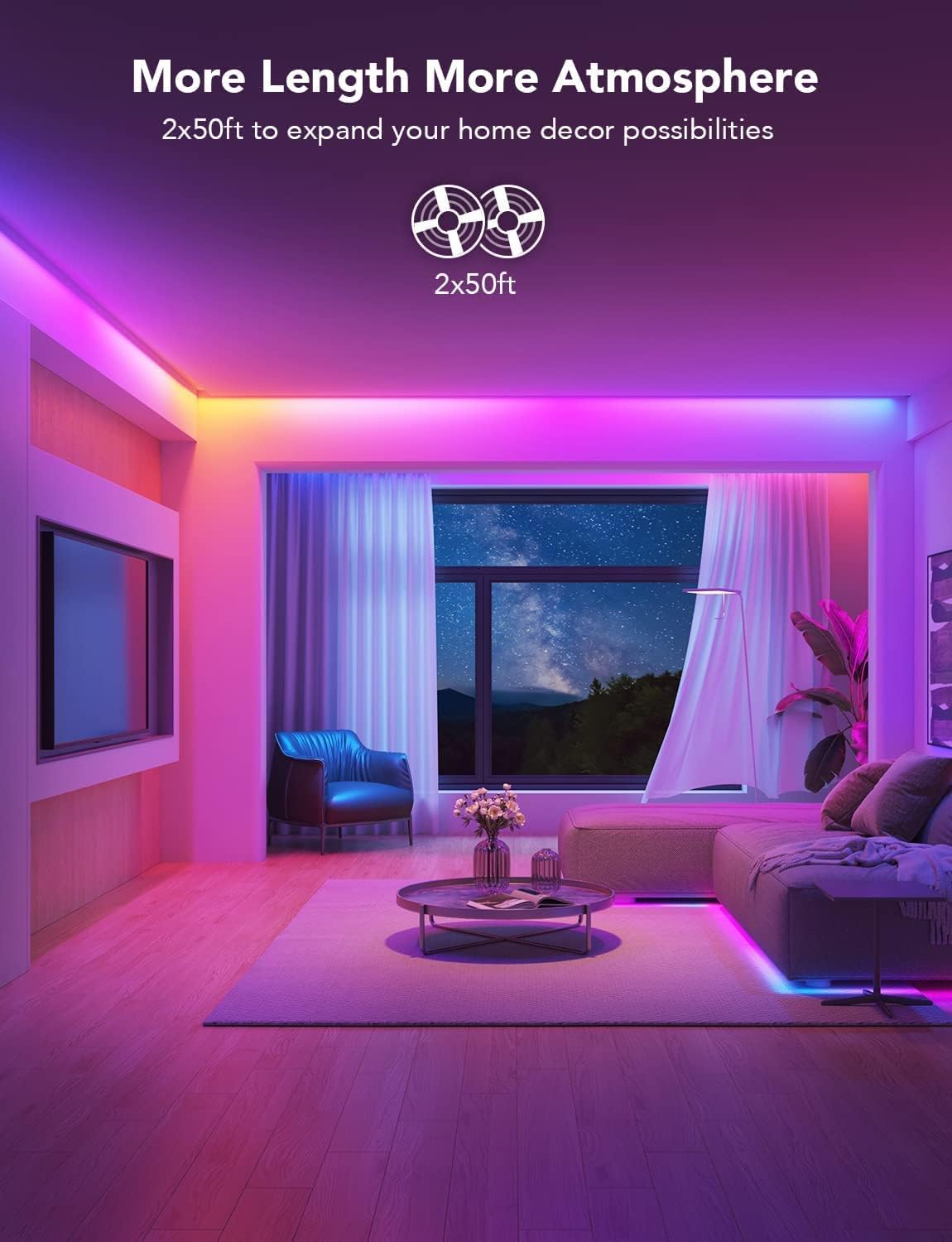 100ft RGBIC LED Strip Lights Smart LED Lights Work with Alexa and Google Assistant LED Lights for Bedroom