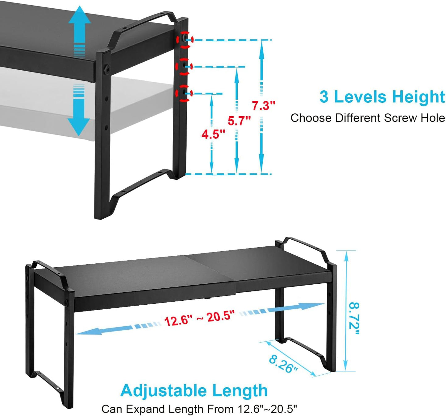 2 Pack Expandable Cabinet Countertop Shelves Stackable Shelves Organizers For Kitchen Cabinet Countertop