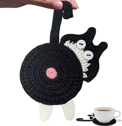 Coasters for Drinks Fun Cow Cat Crochet Coasters for Home Office Decor Cute Insulation