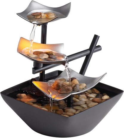 Tabletop Water Fountain Home Décor Soothing Sound Machine Automatic Pump Deep Basin & Natural River Rocks