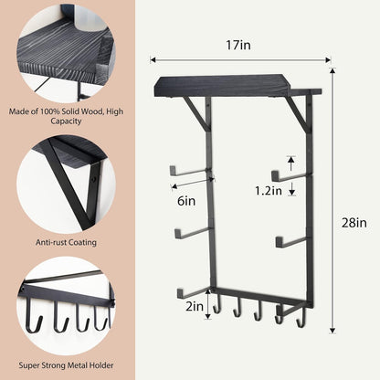 17" x 28" Yoga Mat Rack Home Gym Accessories Storage for Foam Roller with Wood Floating Shelves