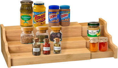 Rack Kitchen Cabinet Organizer 3 Tier Bamboo Expandable Display Shelf