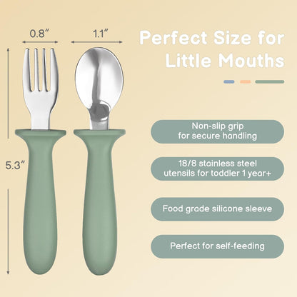 6 Pack kids Silverware Set with Silicone Handle 18/8 Stainless Steel Children Safe Forks and Spoons