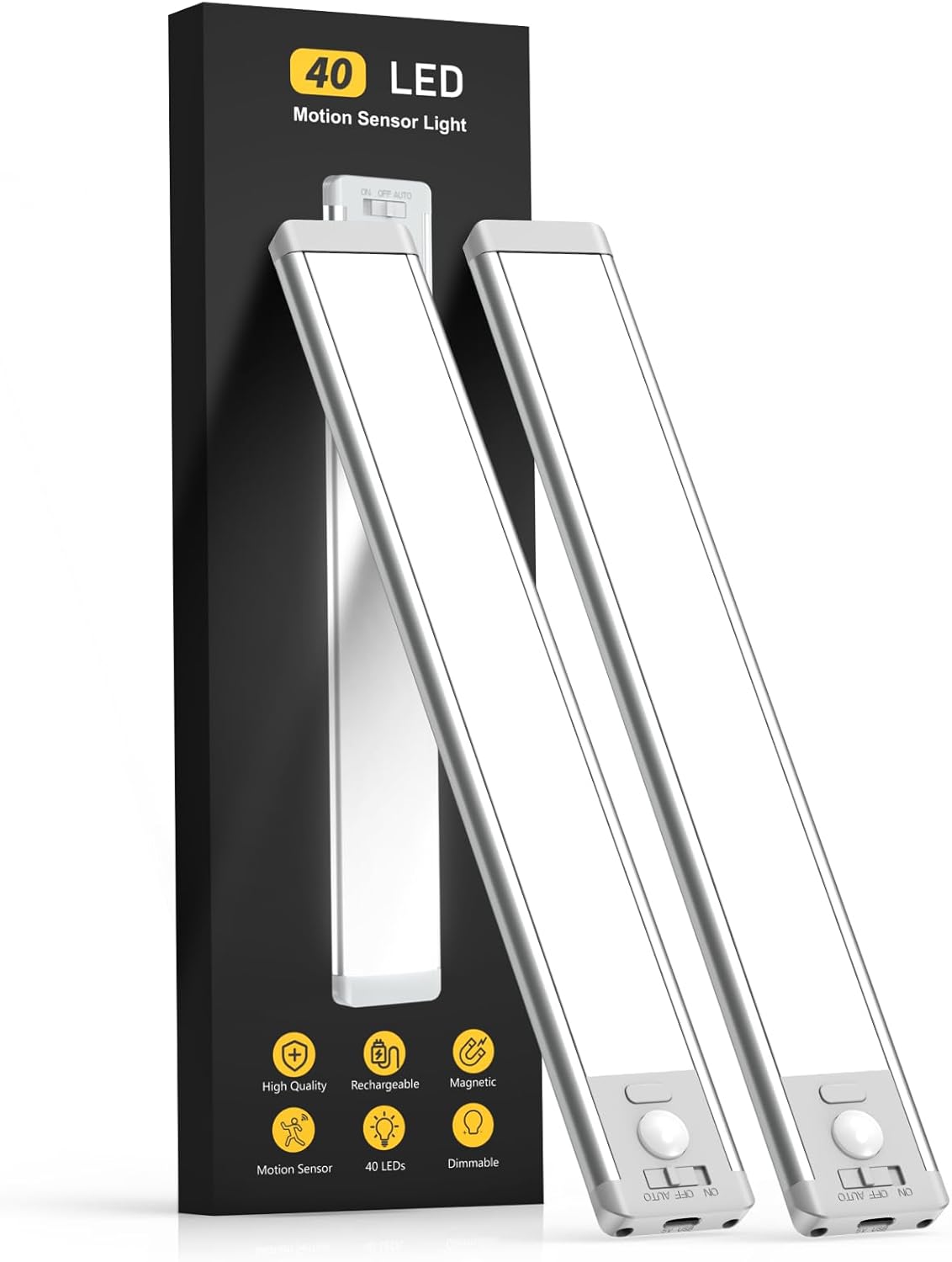 2 Pack Rechargeable Motion Sensor Light Indoor 5 Levels Dimmable Magnetic Closet Lights