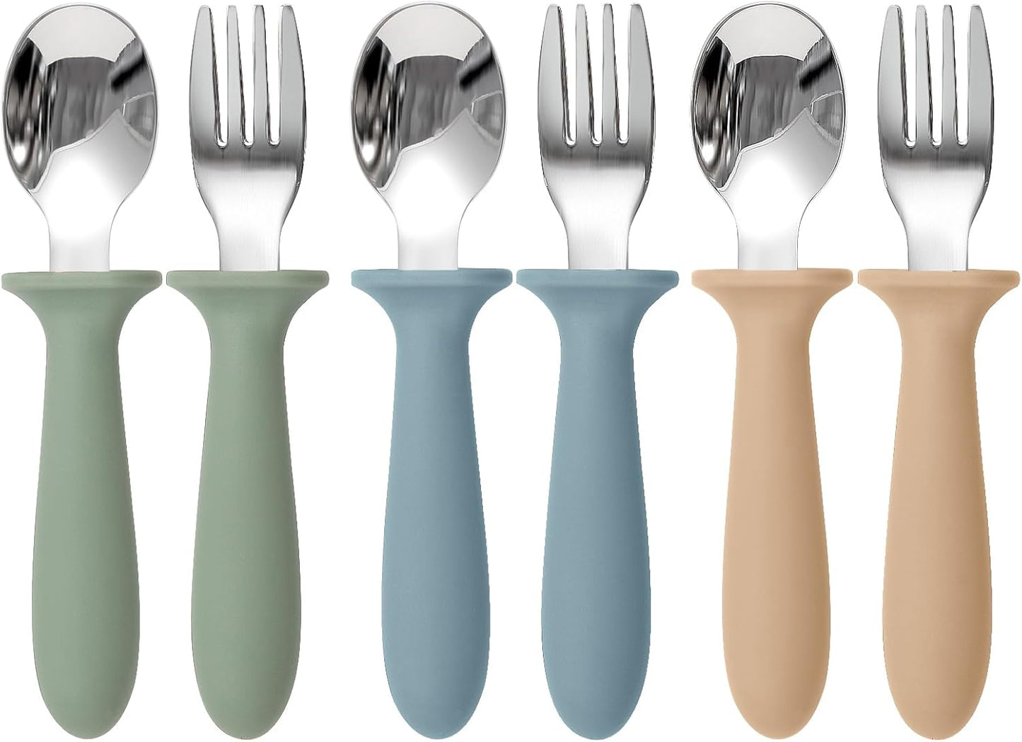 6 Pack kids Silverware Set with Silicone Handle 18/8 Stainless Steel Children Safe Forks and Spoons