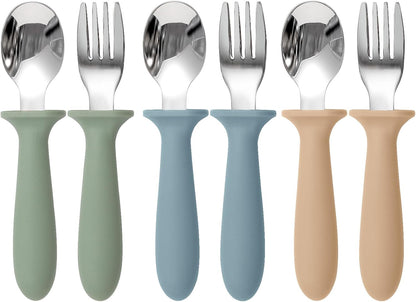 6 Pack kids Silverware Set with Silicone Handle 18/8 Stainless Steel Children Safe Forks and Spoons