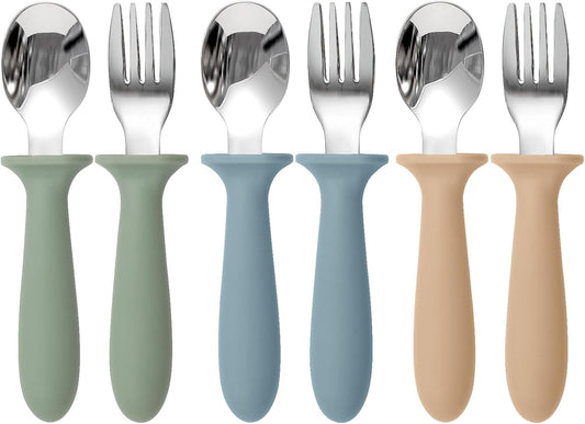 6 Pack kids Silverware Set with Silicone Handle 18/8 Stainless Steel Children Safe Forks and Spoons