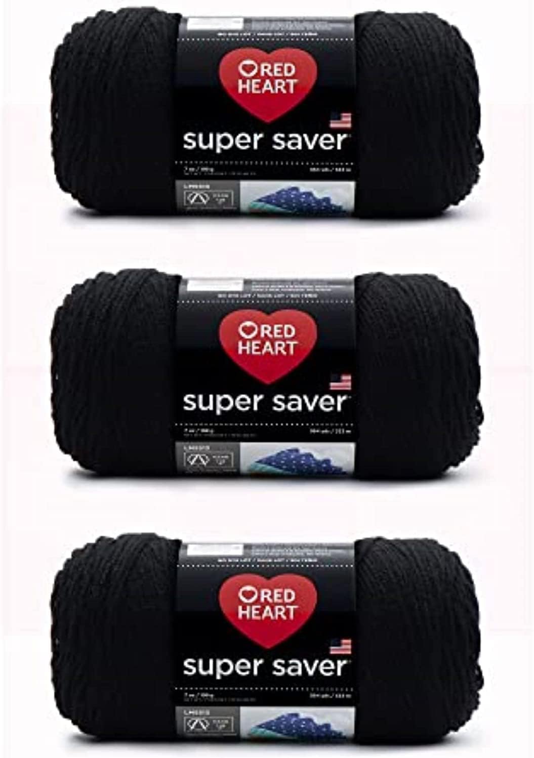 Super Saver Black Yarn 3 Pack of 198g/7oz  Acrylic  4 Medium (Worsted)  364 Yards  Knitting