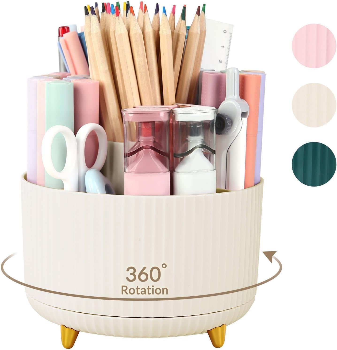 360 Rotating Plastic Desk Pen Organizer with 5 Slots Dual-Purpose Art Supply Pencil Cup