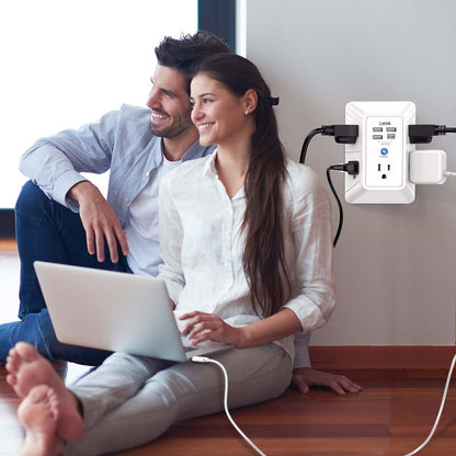 Wall Outlets with 4 USB Charging Ports 1 USB C Outlet 3 Sided 1680J Surge Protector Power Strip USB Wall Charger for Home Office