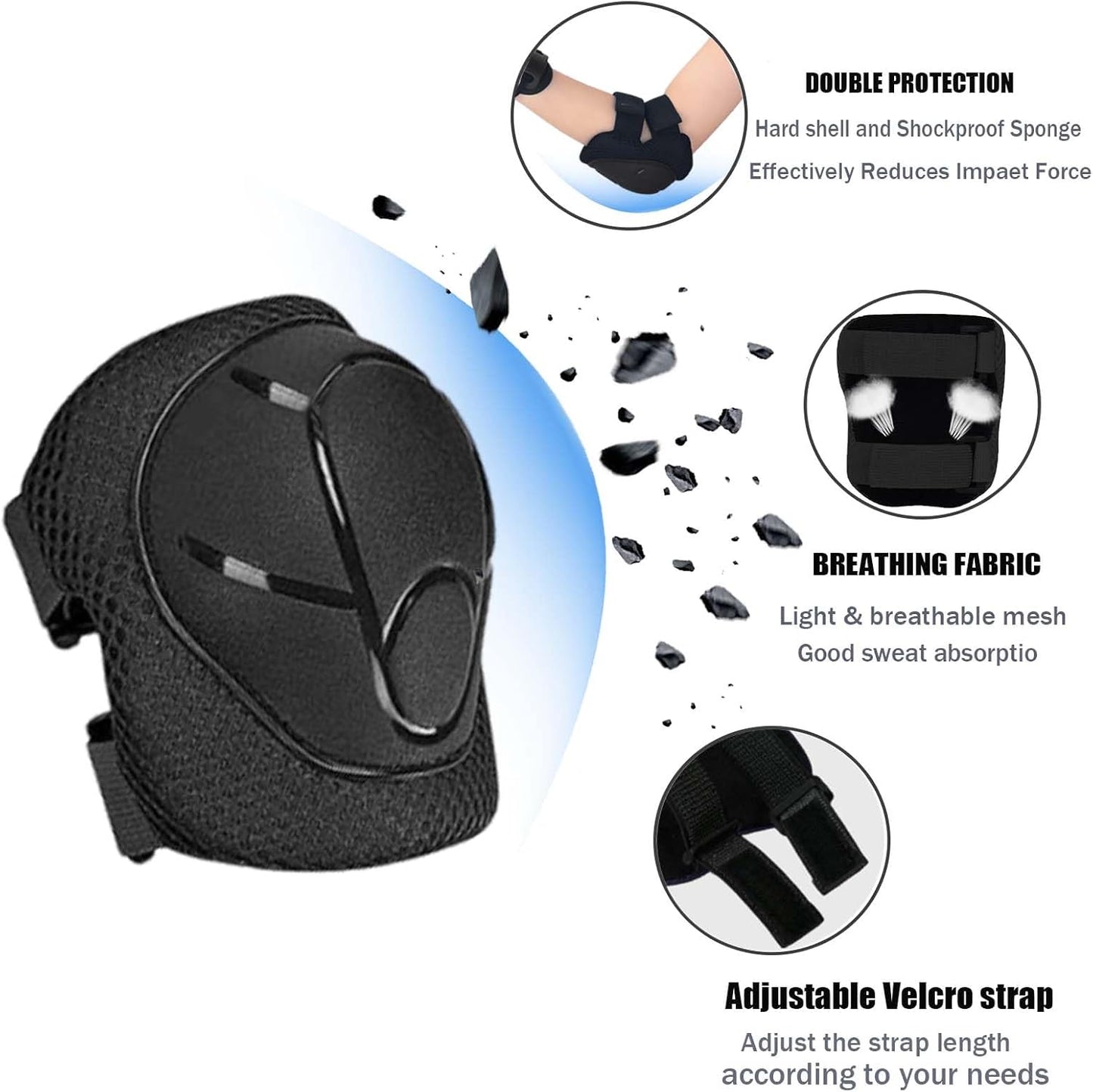 Knee Pads Elbow Pads for 3-14Years Boys Girls 6 in 1 Kids Protective Gear Set Adjustable
