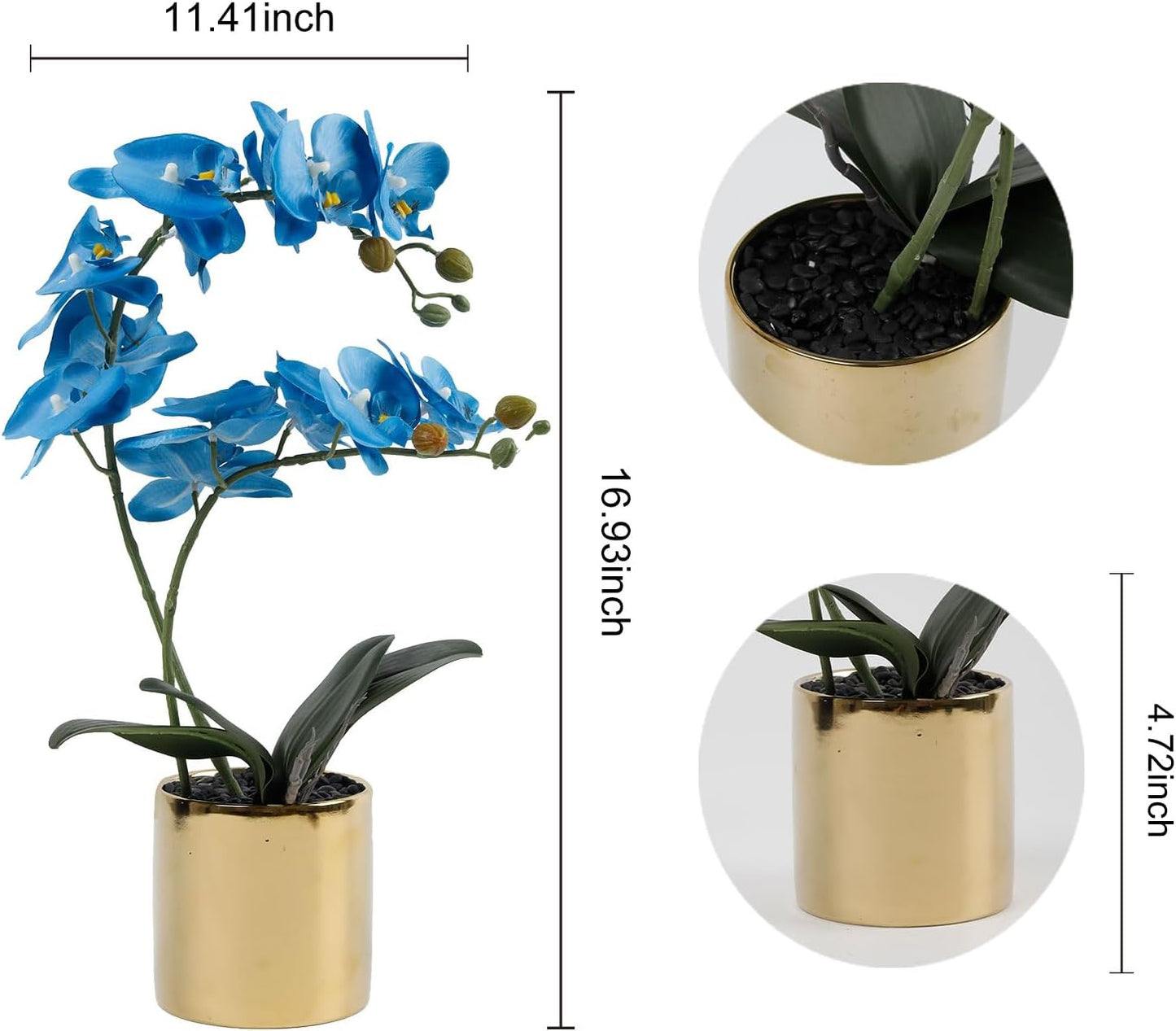 17“ Artificial Orchid Flowers Potted Realistic Faux Blue Flowers in Pots for Bathroom Kitchen Home