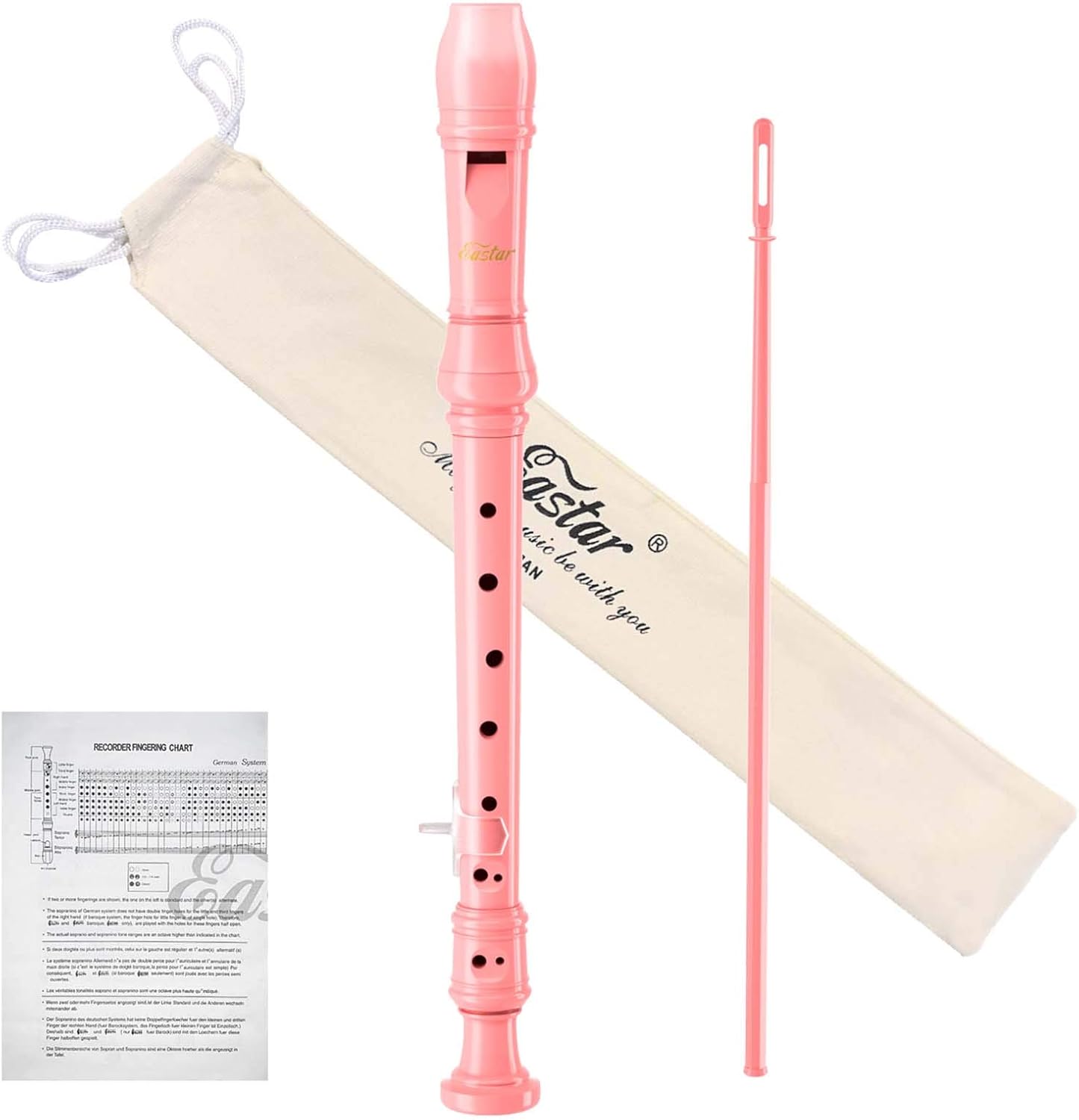 Recorder Instrument for Kids Beginners German Fingering C Key with Cleaning Kit Thumb Rest Cotton Bag Fingering Chart