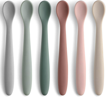 6 Piece Silicone  Baby Feeding Spoons First Stage Infant Spoons Soft-Tip Easy on Gums  Baby Training Spoon