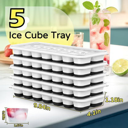 5 Pack Stackable Silicone Ice Cube Trays with Lid Easy Release Reusable Ice Tray, BPA-Free Rectangular Ice Cube