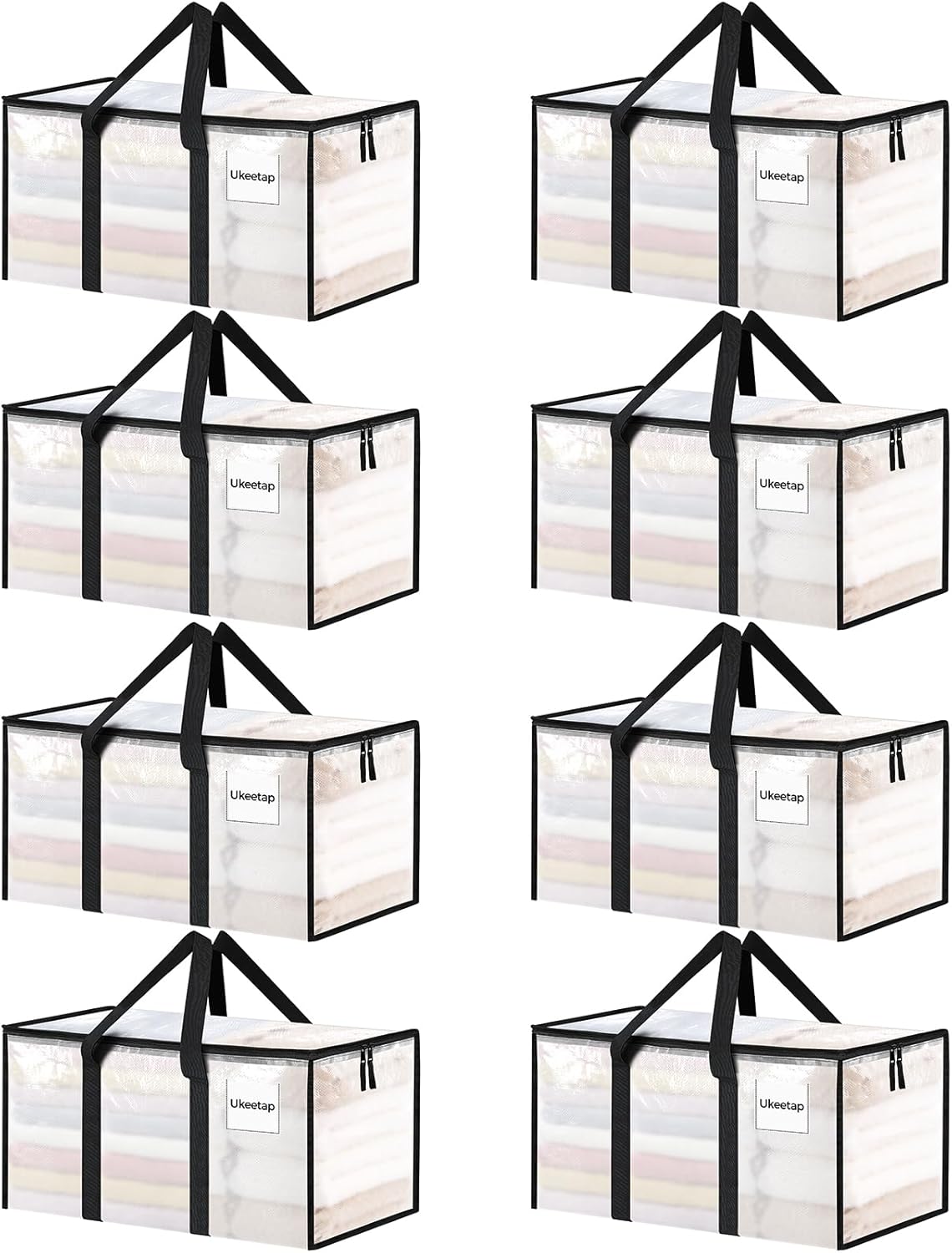 8 Pack Extra Large Heavy Duty Moving Bags Clear Storage Bins with Lids Reinforced Handles & Heavy-Duty Zippers