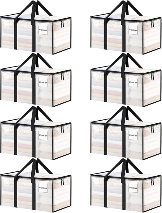 8 Pack Extra Large Heavy Duty Moving Bags Clear Storage Bins with Lids Reinforced Handles & Heavy-Duty Zippers