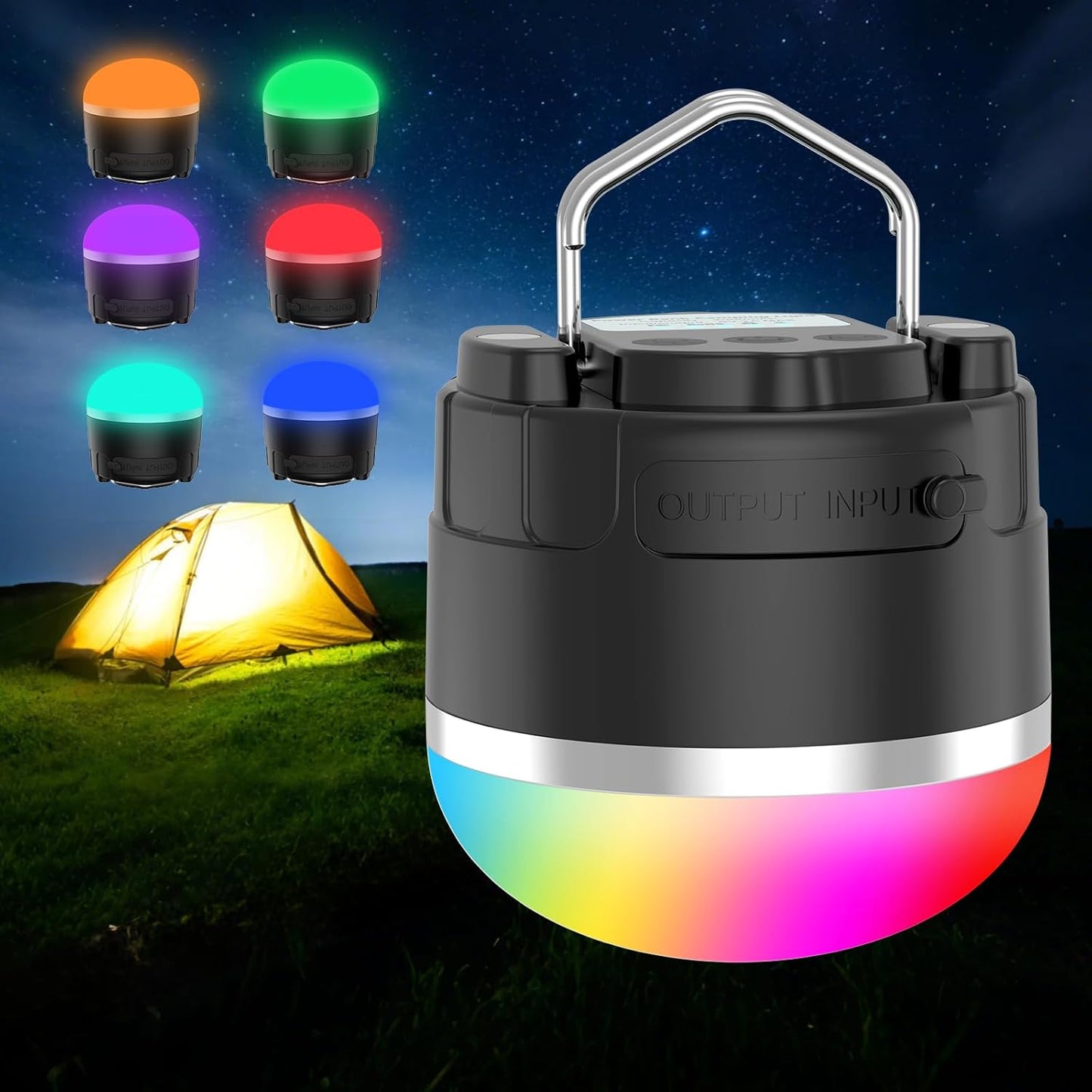 LED Camping Lantern Rechargeable 1000LM Portable Tent Light with 12 RGB Lighting Modes Power Bank Waterproof