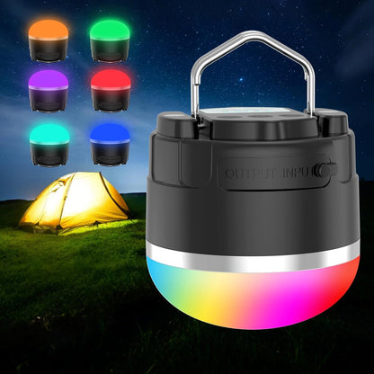 LED Camping Lantern Rechargeable 1000LM Portable Tent Light with 12 RGB Lighting Modes Power Bank Waterproof
