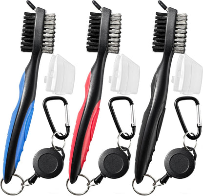 Brush and Club Groove Cleaner with Retractable Zip-line and Aluminum Carabiner Cleaning Tools