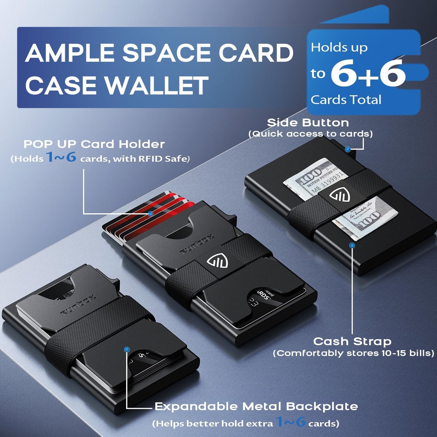 Card Holder Wallet for Men Minimalist RFID Blocking Wallet with Pop-Up Function Ultra-Thin Design Metal Business