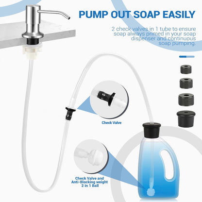 Under Sink Dish Soap Dispenser with 47" Tube Hose and Check Valve for Prevent Backflow Countertop