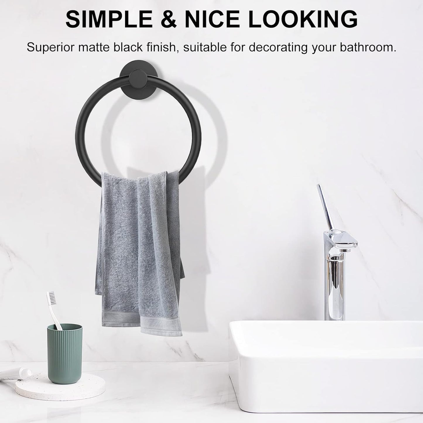 Towel Holder for Bathroom Wall Matte Black Towel Ring Stainless Steel Hand Towel Holder