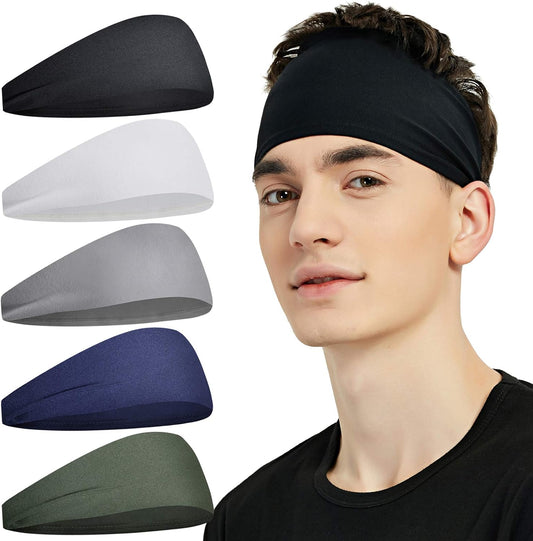 5 Pack Moisture Wicking Workout Headband Sweatband Headbands for Running Cycling Football